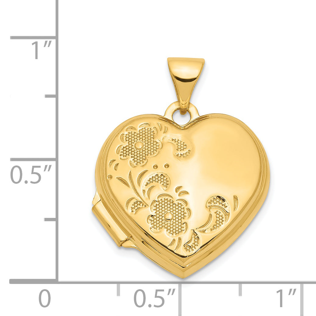 14k Yellow Gold 14K 18mm Polished Heart-Shaped Floral Locket