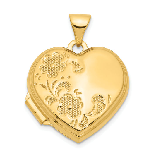 14k Yellow Gold 14K 18mm Polished Heart-Shaped Floral Locket