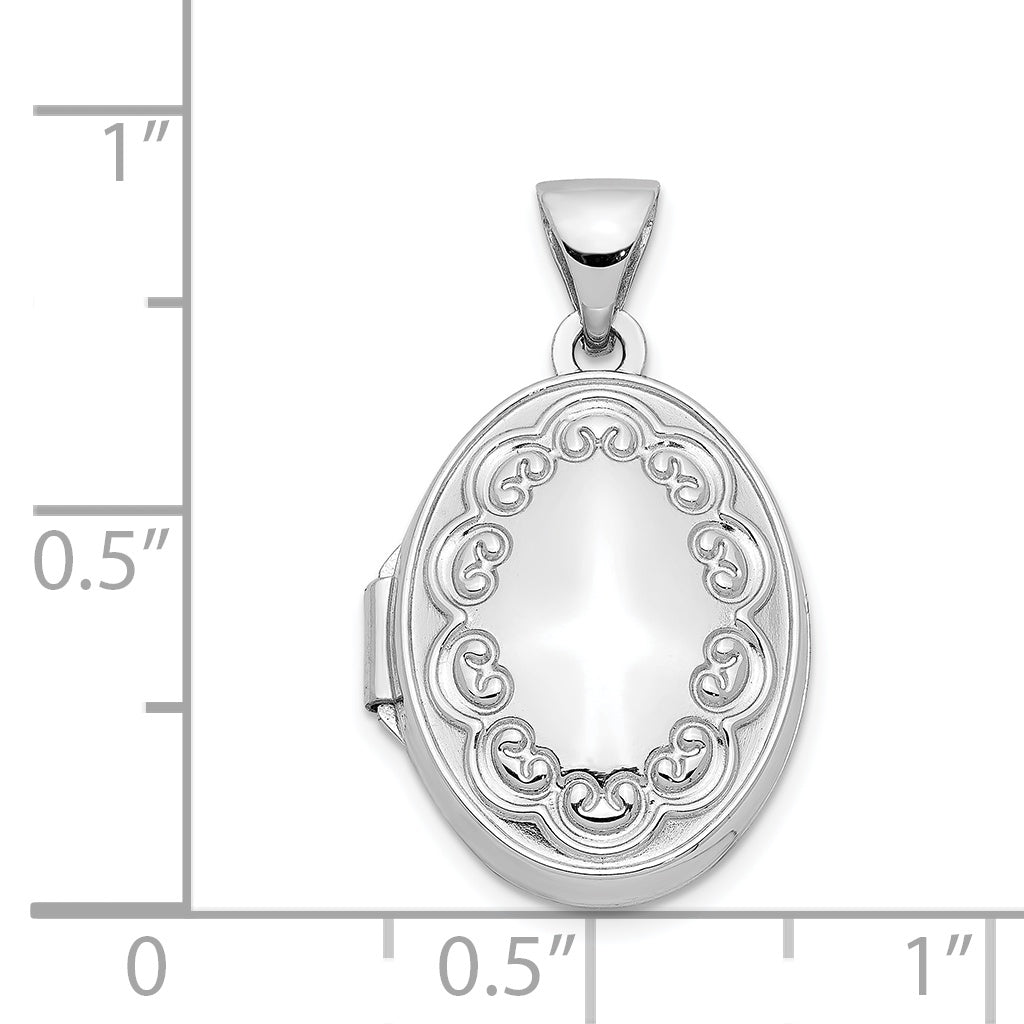 14k White Gold 14K White Gold 17mm Oval Embossed Border Locket