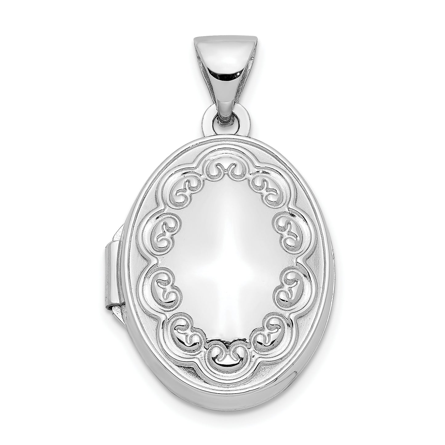 14k White Gold 14K White Gold 17mm Oval Embossed Border Locket