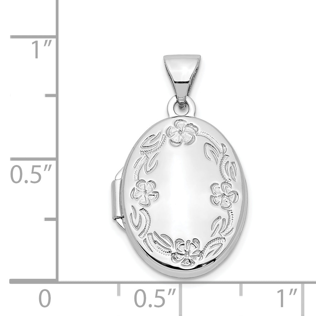 14k White Gold 14k White Gold 17mm Oval Leaf Floral Hand Engraved Locket