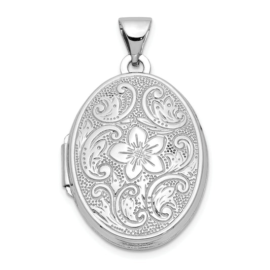 14k White Gold 14k White Gold 21mm Oval Floral Scroll Border Locket