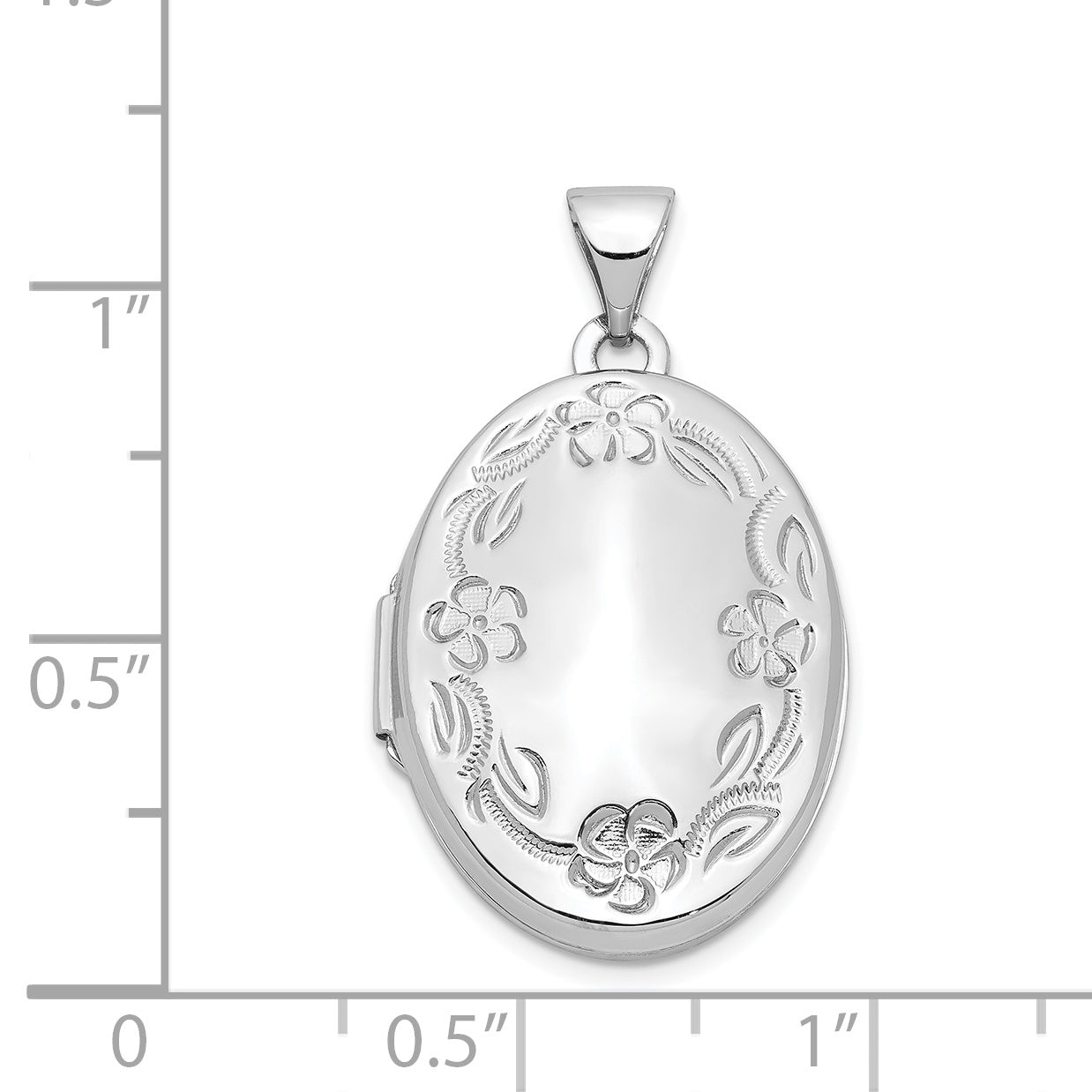 14k White Gold 14k White Gold 21mm Oval Leaf Floral Scroll Border H/Eng Locket