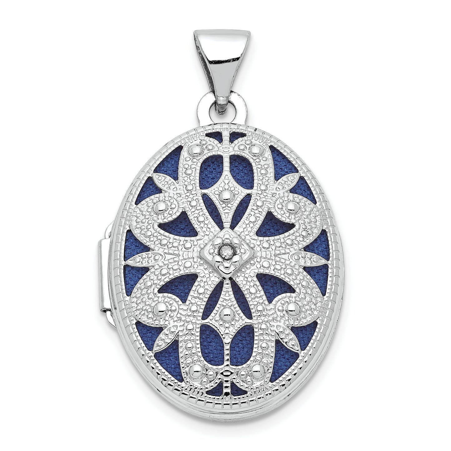 14k White Gold 14K White Gold 21mm Diamond Vintage Oval Locket