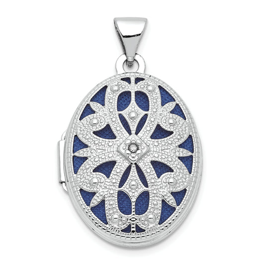 14k White Gold 14K White Gold 21mm Diamond Vintage Oval Locket