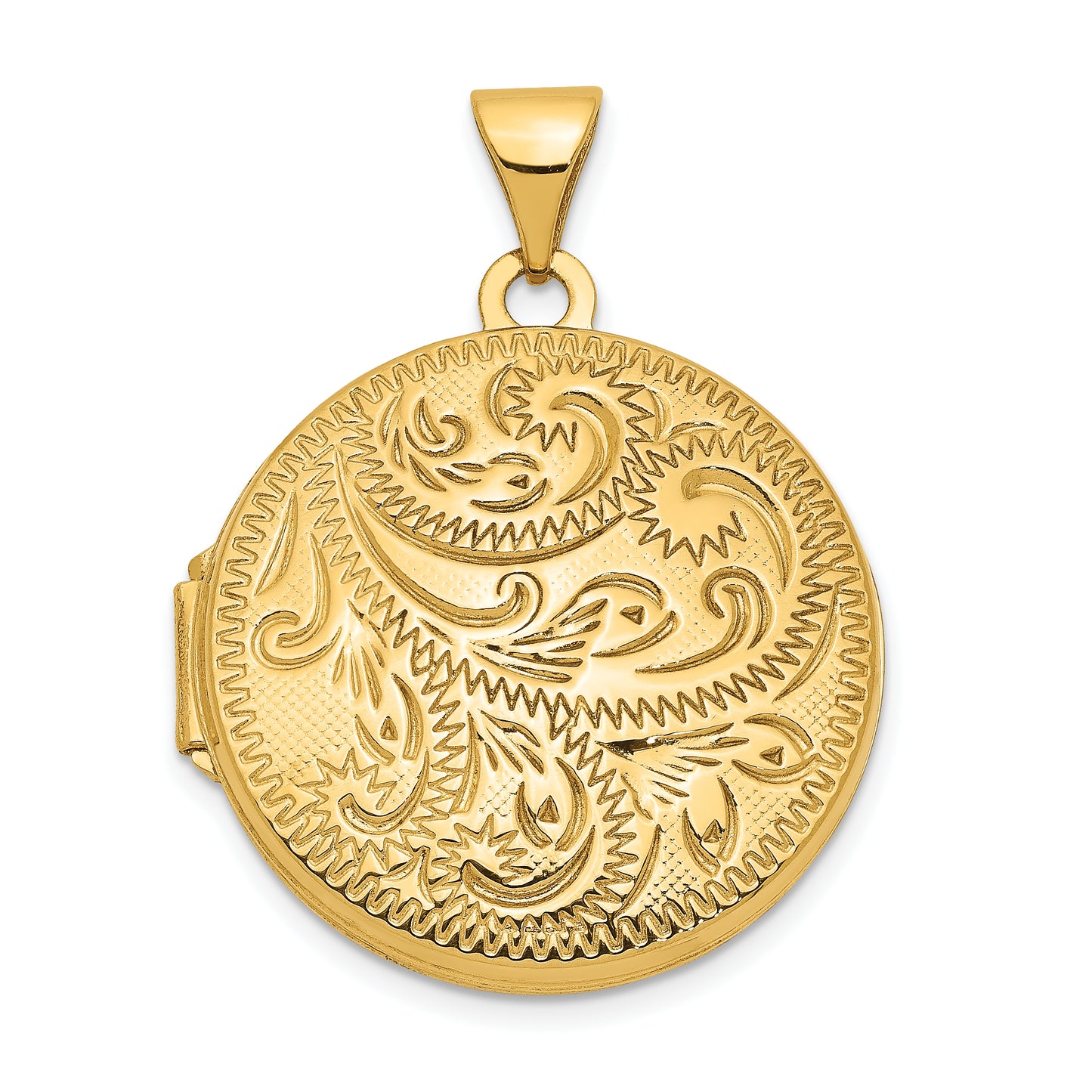 14k Yellow Gold 14ky 20mm Round Scroll Hand Engraved Locket