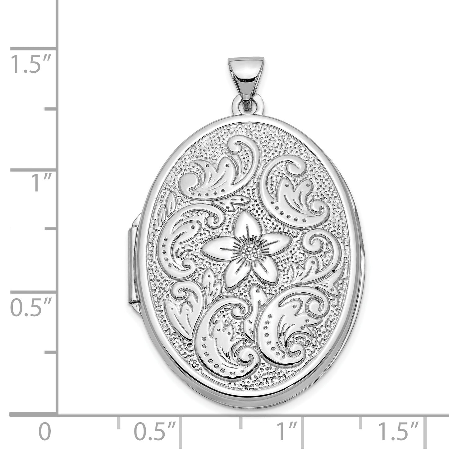 14k White Gold 14k White Gold 32mm Oval Flower With Scrolls Locket