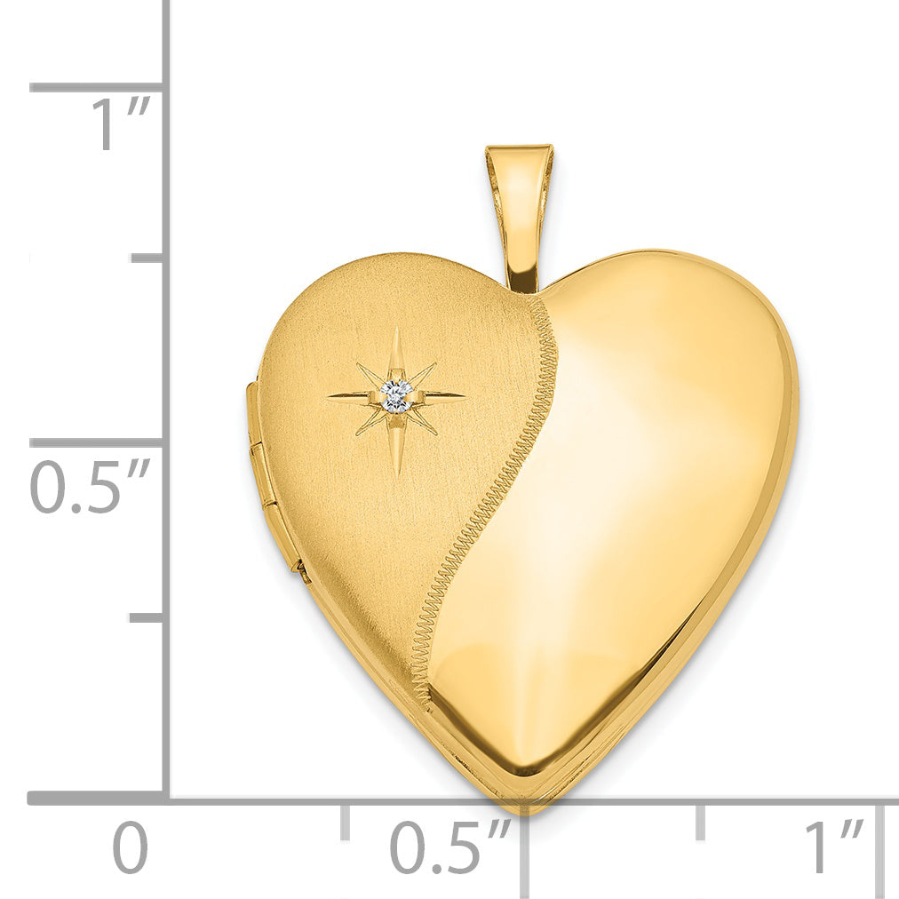 14k Yellow Gold 14K 20mm Diamond Polished and Satin Heart Locket