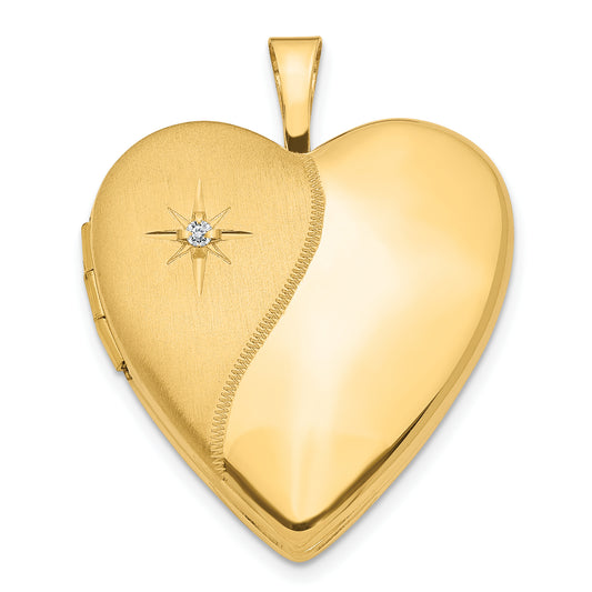 14k Yellow Gold 14K 20mm Diamond Polished and Satin Heart Locket