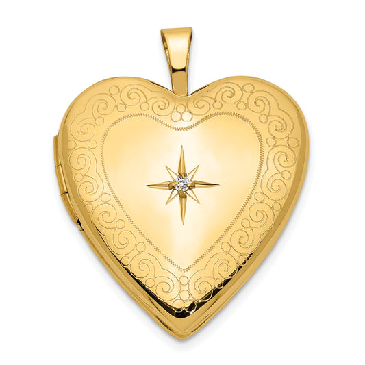 14k Yellow Gold 14K 20mm Diamond Side Swirl Edge Heart Locket