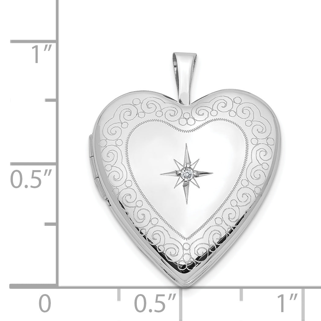 14k White Gold 14K White Gold Diamond Side Swirl Edge 20mm Heart Locket