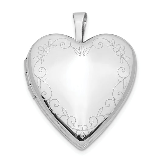 14k White Gold 14K 20mm White Gold Flower Vine Border Heart Locket