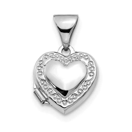 14k White Gold 14k White Gold Polished Heart-Shaped Scrolled Locket