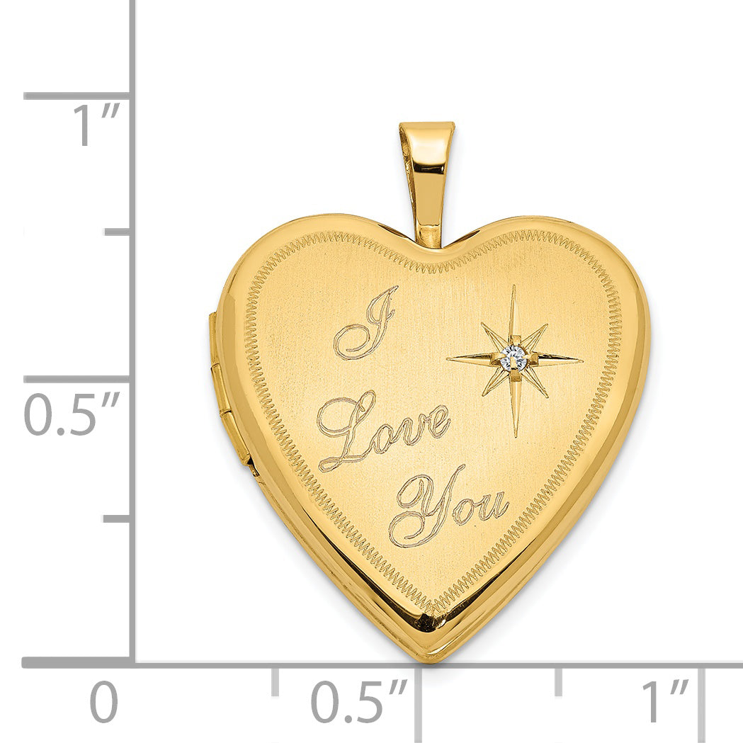 14k Yellow Gold 14K 20mm Diamond Satin I LOVE YOU Heart Locket