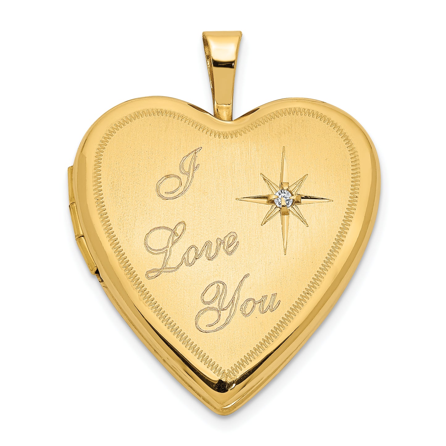 14k Yellow Gold 14K 20mm Diamond Satin I LOVE YOU Heart Locket