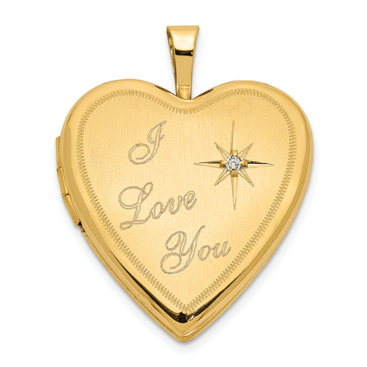 14k Yellow Gold 14K 20mm Diamond Satin I LOVE YOU Heart Locket