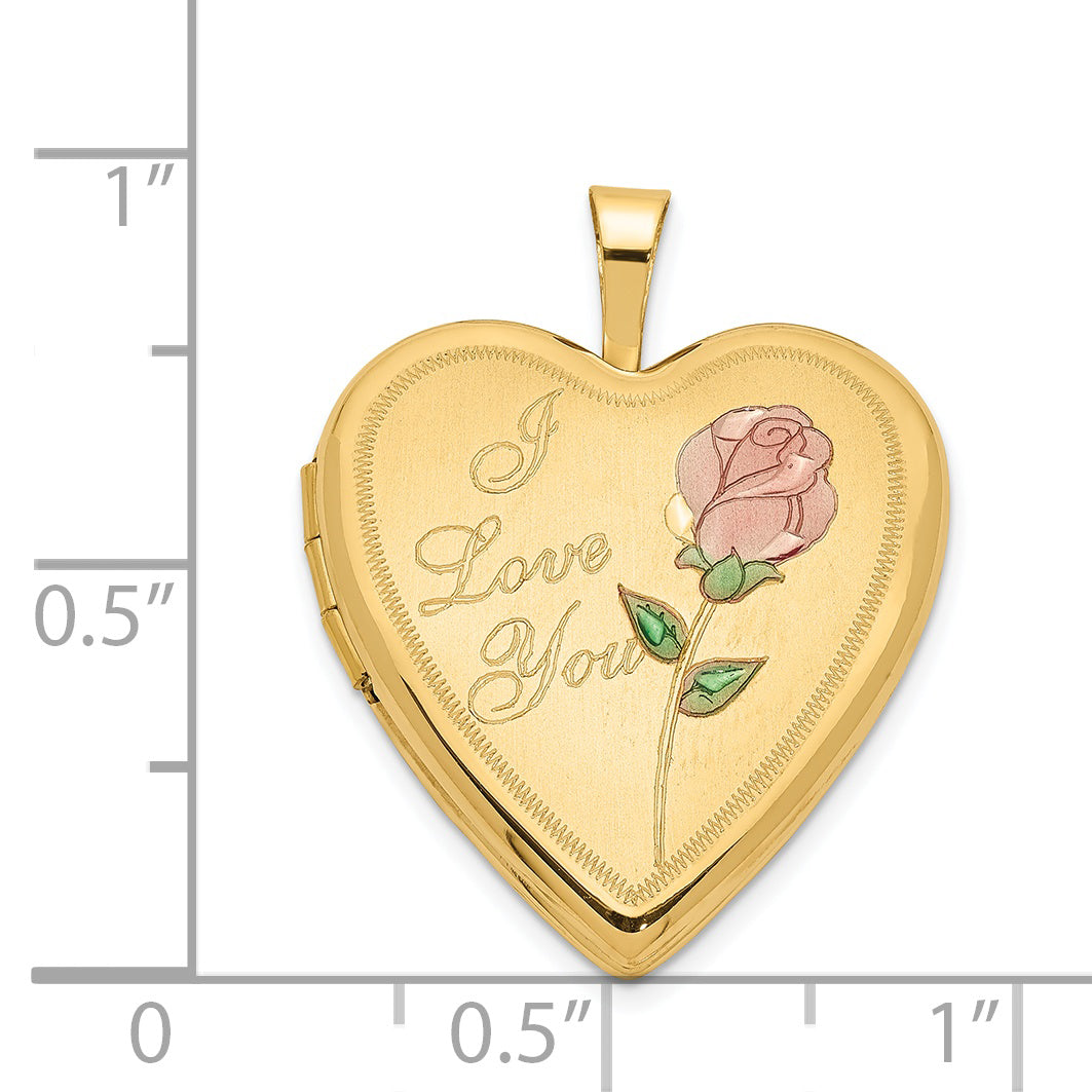 14k Yellow Gold 14K 20mm Enameled Rose I LOVE YOU Heart Locket