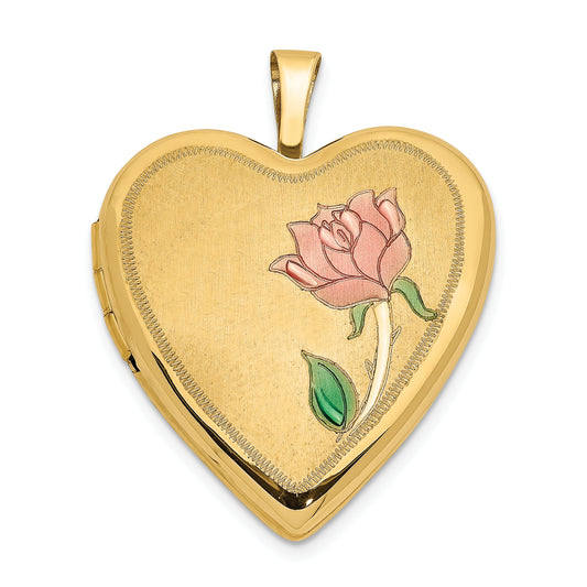 14k Yellow Gold 14K 20mm Enamel Rose Heart Locket