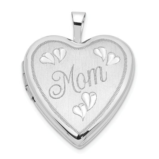 14k White Gold 14K 20mm White Gold MOM w/Hearts Heart Locket