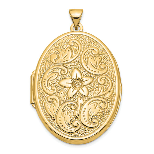 14k Yellow Gold 14k 32mm Oval Flower With Scrolls Locket