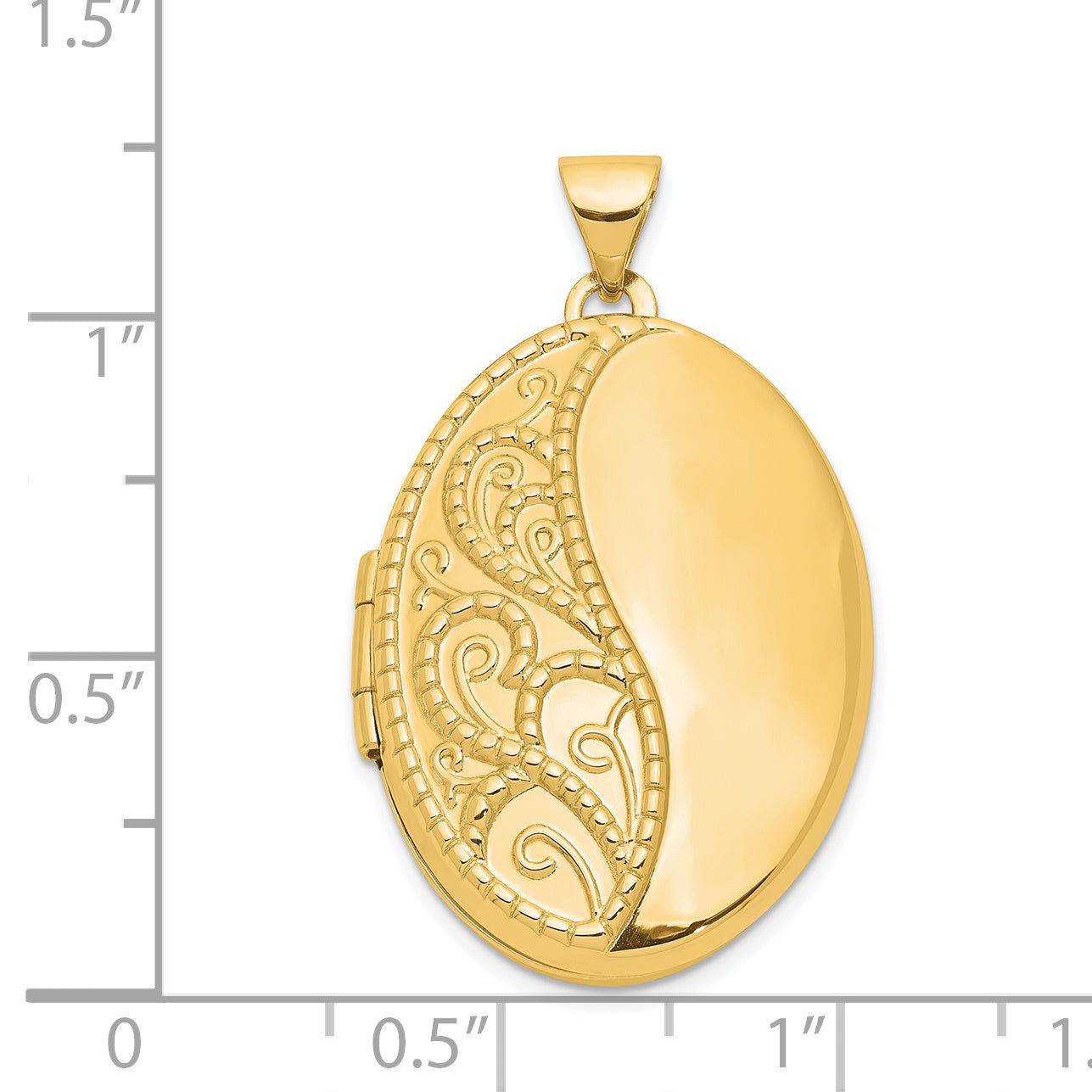 14k Yellow Gold 14ky 26mm Oval 1/2 Hand Engraved Locket