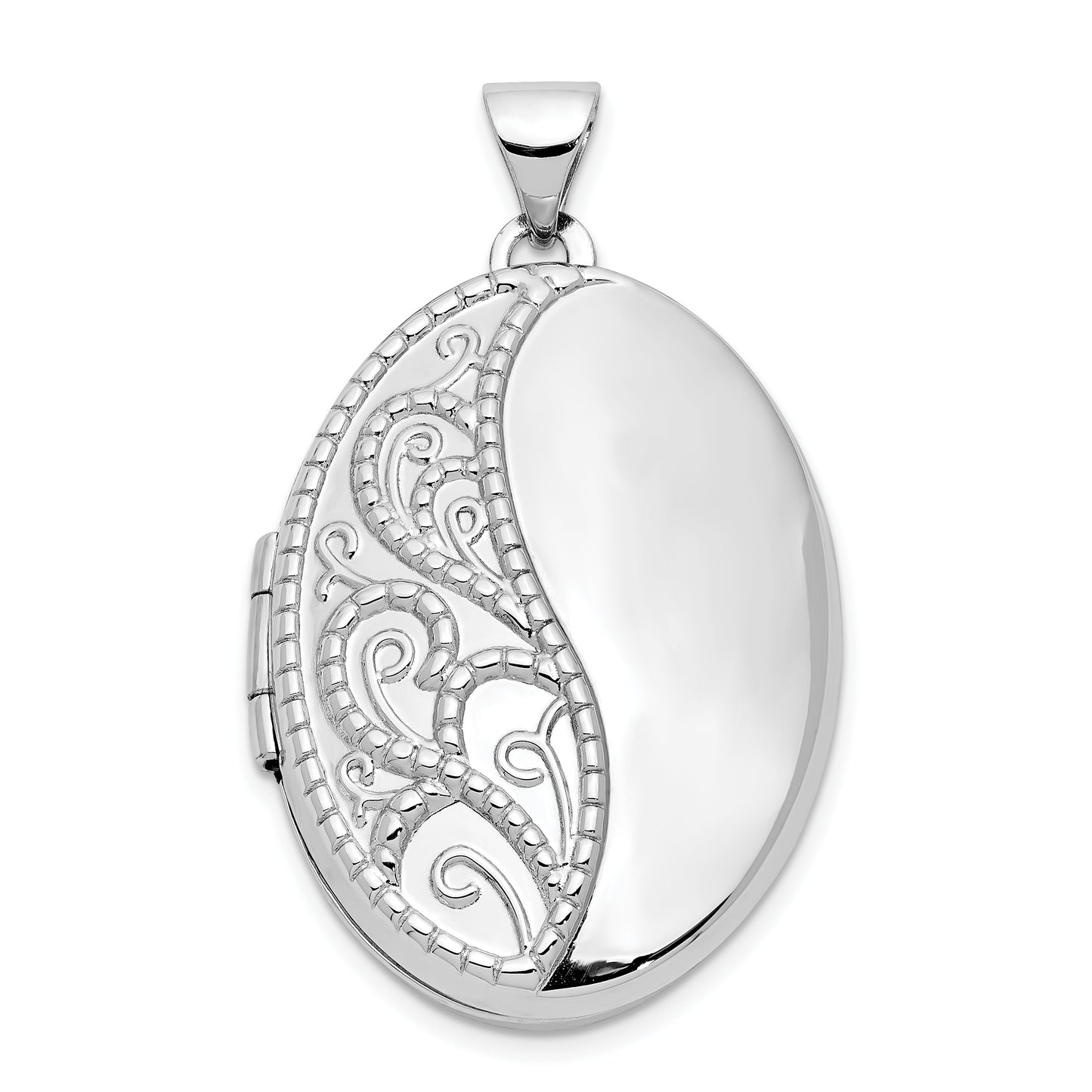 14k White Gold 14k White Gold 26mm 1/2 Hand Engraved Scroll Oval Locket