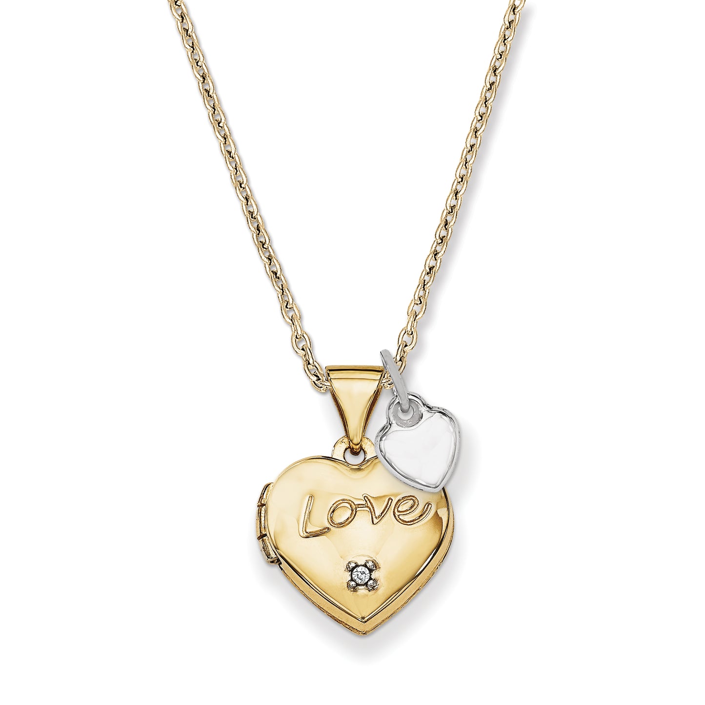 14k Two-tone 14k Two-toned 12mm Diamond LOVE w/Heart Charm Heart Locket