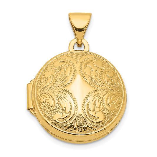 14k Yellow Gold 14k 16mm Round Locket with Scroll Design