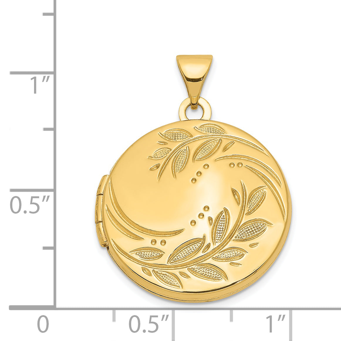 14k Yellow Gold 14ky 20mm Round Leaf Floral Locket