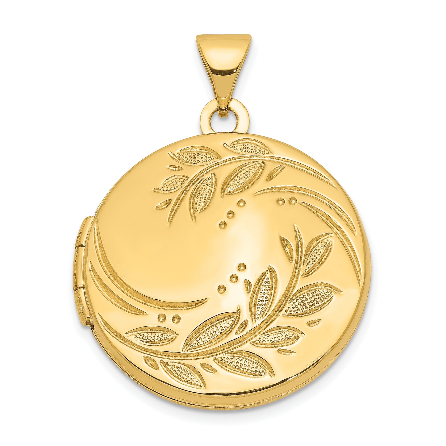 14k Yellow Gold 14ky 20mm Round Leaf Floral Locket