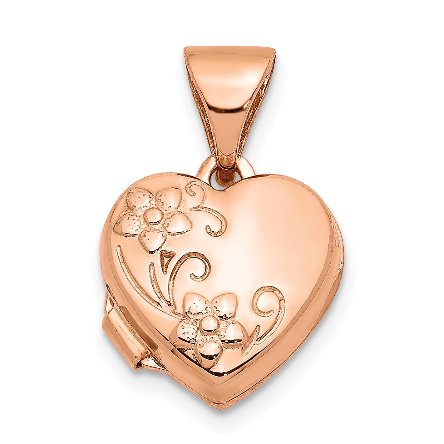 14k Rose Gold 14k Rose Gold 10mm Floral Heart Locket