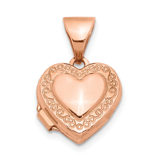 14k Rose Gold 14k Rose Gold Polished 10mm Heart-Shaped Scrolled Locket