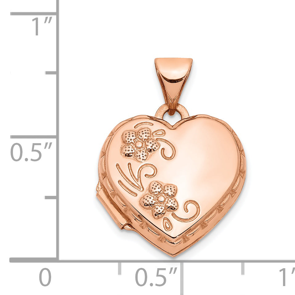 14k Rose Gold 14k Rose Gold 15mm Floral Heart Locket