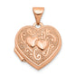 14k Rose Gold 14k Rose Gold Textured Double Heart Scroll Design 15mm Heart Locket