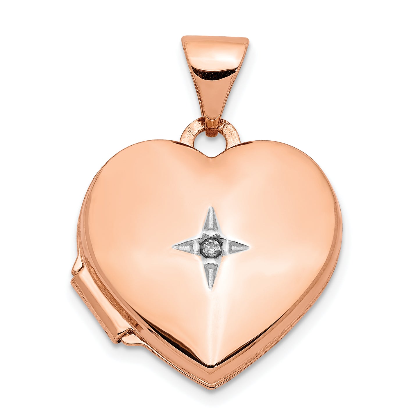 14k Rose Gold 14k Rose Gold Diamond Polished 15mm Heart Locket