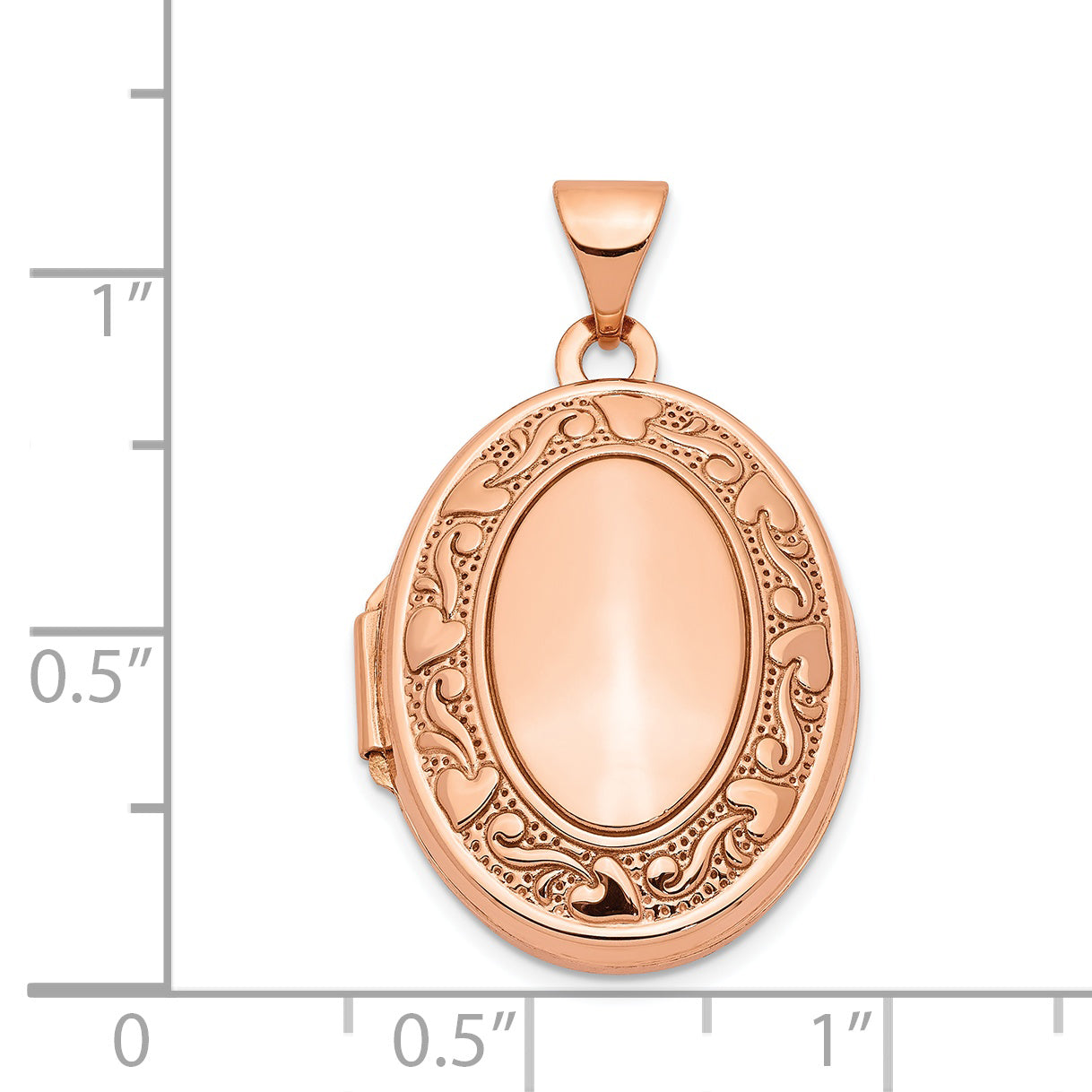 14k Rose Gold 14k Rose Gold Heart Design Border 21mm Oval Locket