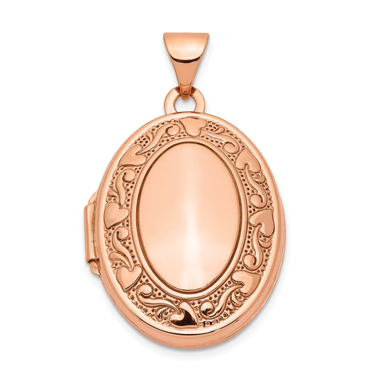 14k Rose Gold 14k Rose Gold Heart Design Border 21mm Oval Locket