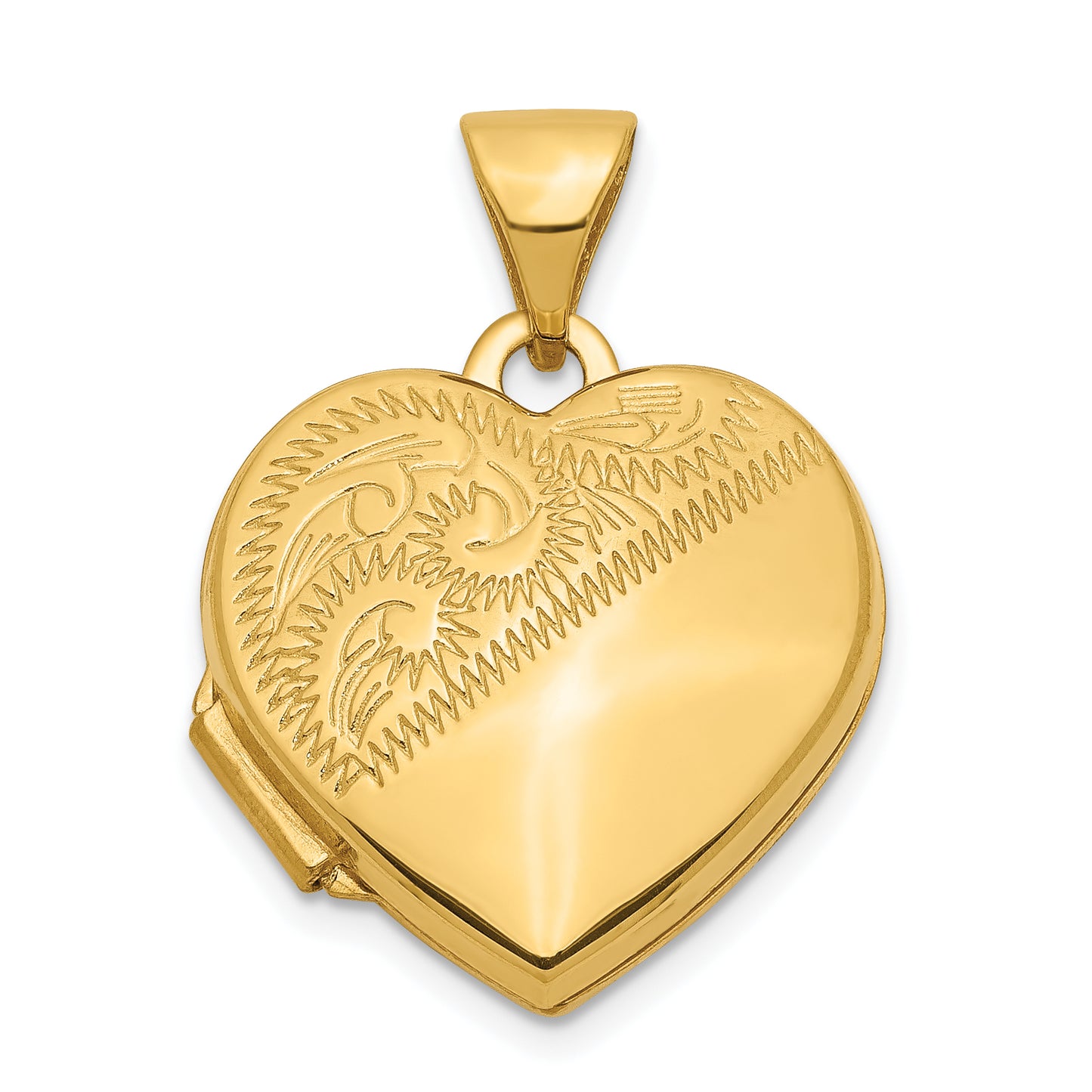 14k Yellow Gold 14k 15mm Half Scroll Design Heart Locket