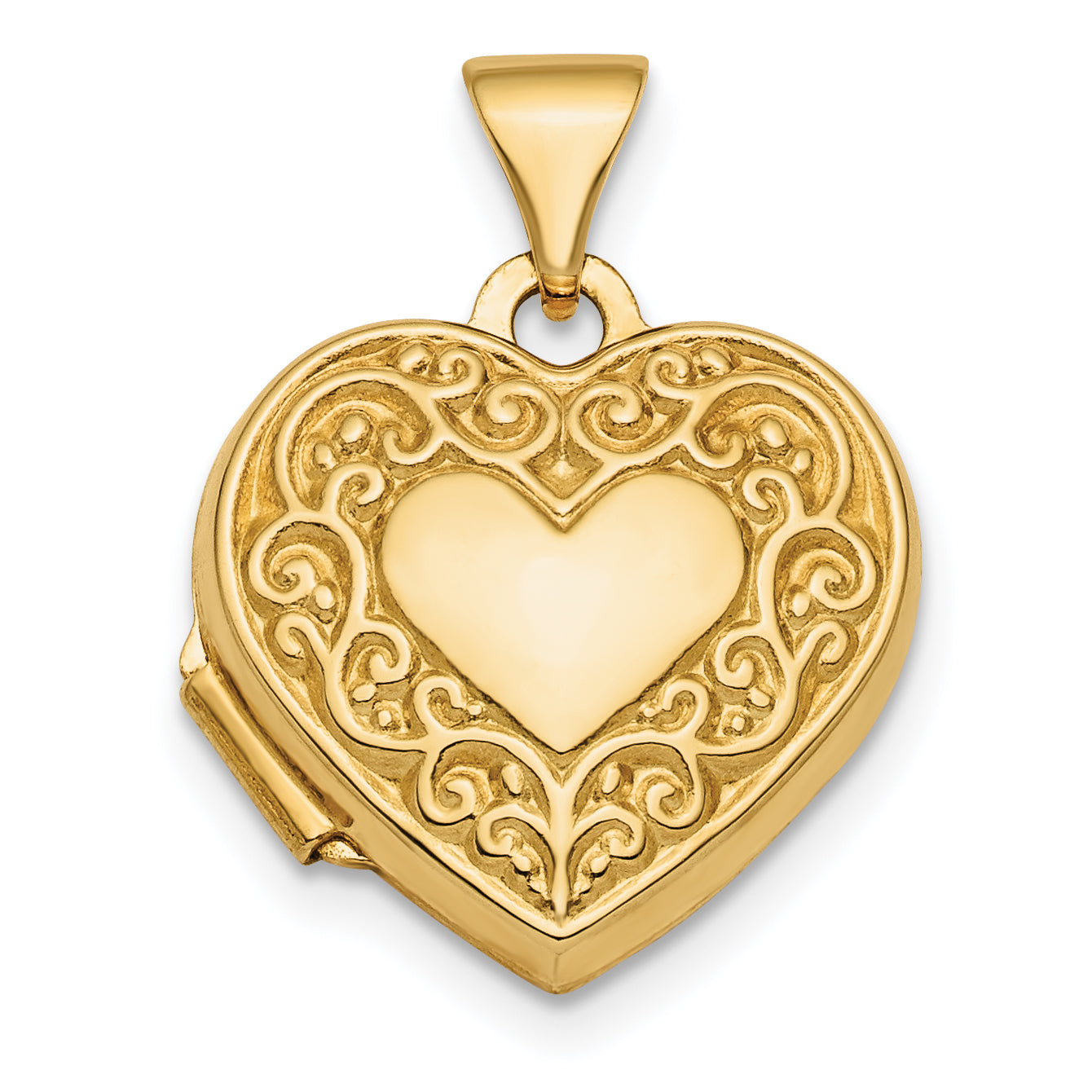 14k Yellow Gold 14k Polished Fancy Scroll Design Reversible 15mm Heart Locket