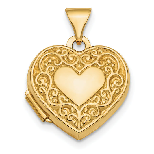 14k Yellow Gold 14k Polished Fancy Scroll Design Reversible 15mm Heart Locket