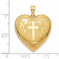 14k Yellow Gold 14k Textured & D/C Floral Cross Ash Holder Heart Locket