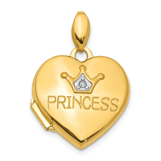 14k Yellow Gold 14KY Diamond 16mm Princess Locket Pendant