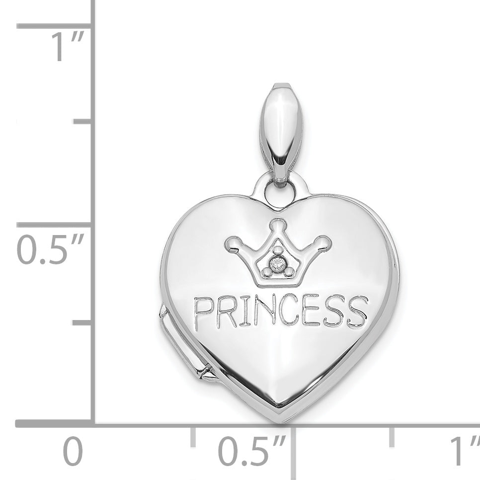 14k White Gold 14K White Gold Diamond 16mm Princess Locket Pendant