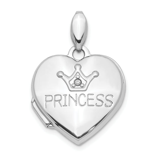 14k White Gold 14K White Gold Diamond 16mm Princess Locket Pendant