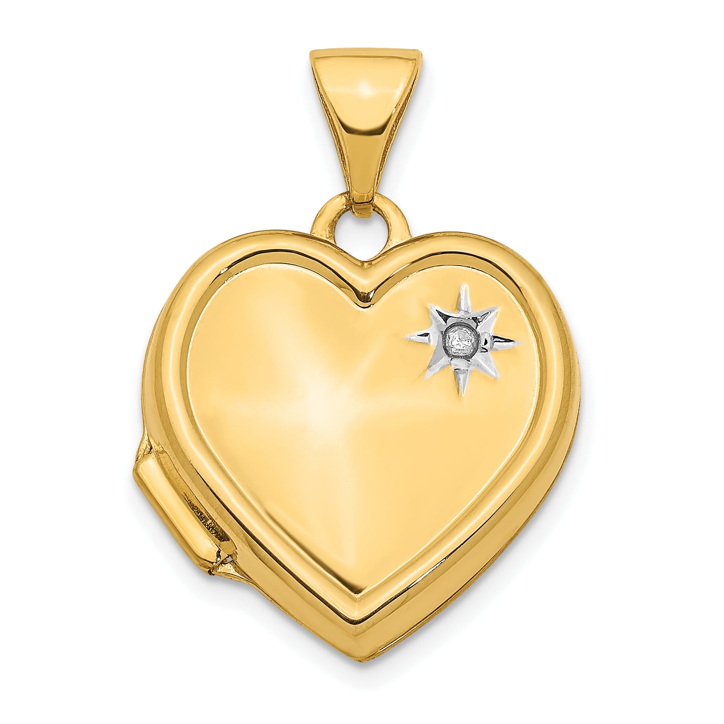 14k Yellow Gold 14K w/ White Rhodium Diamond 16mm Heart Locket Pendant