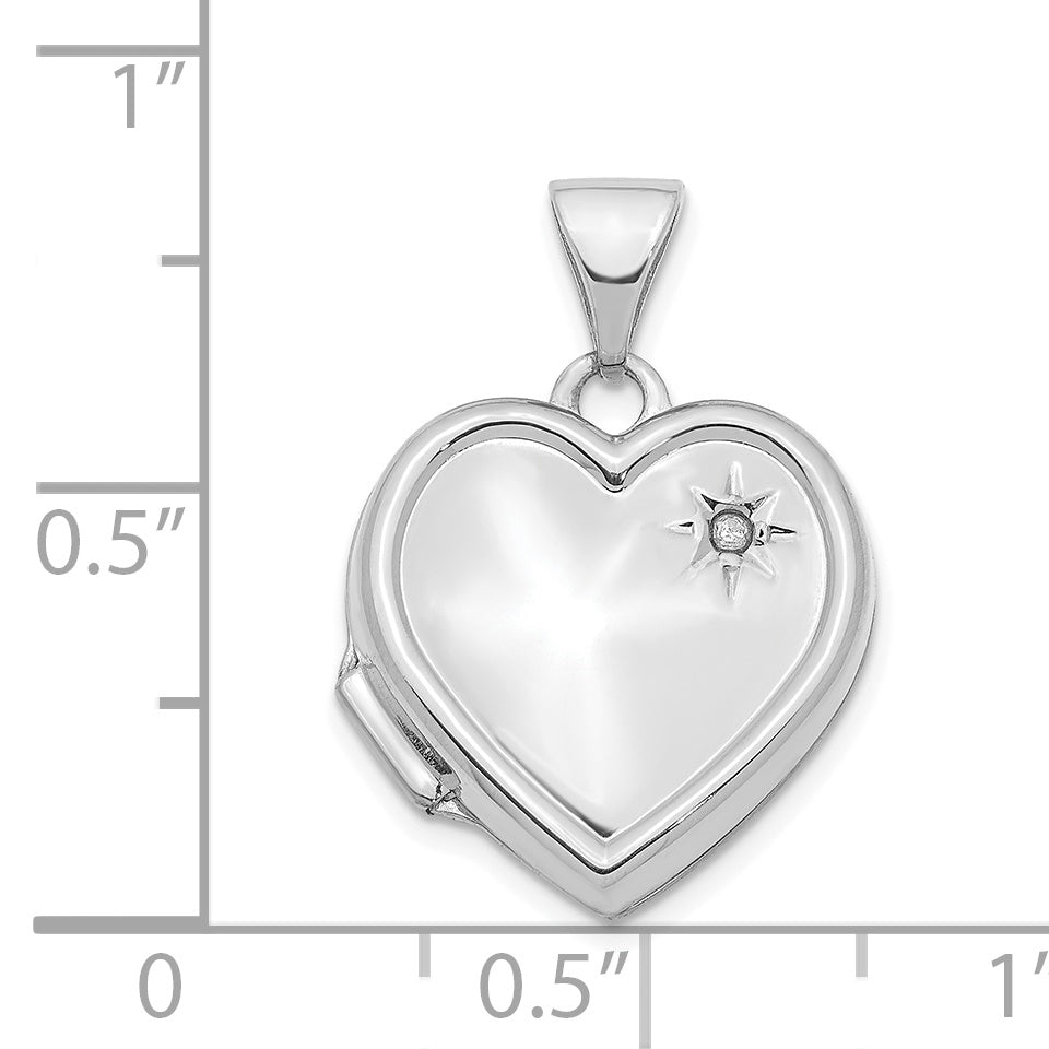 14k White Gold 14K White Gold with Diamond 16mm Heart Locket Pendant