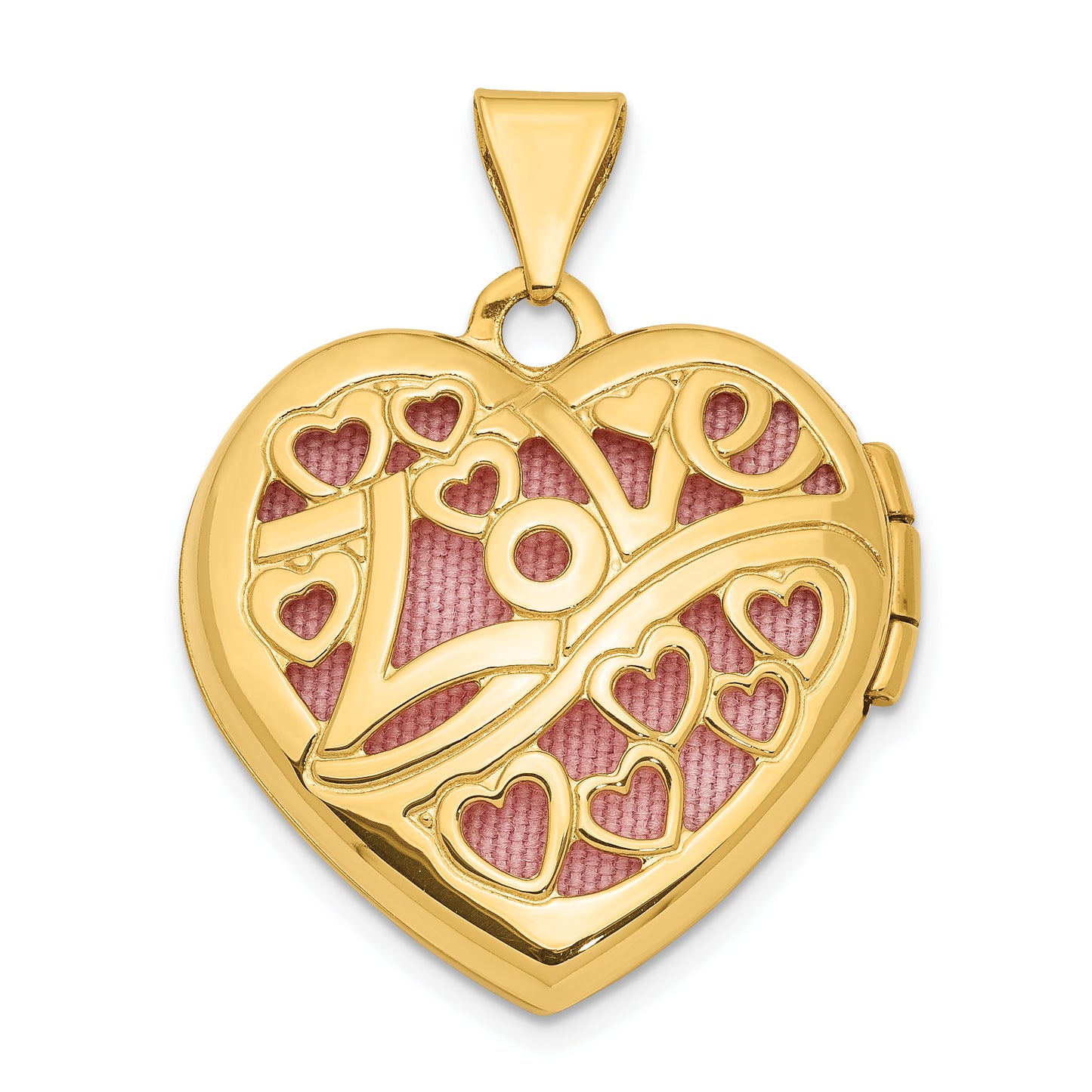 14k Yellow Gold 14ky Hearts w/ LOVE 19mm Reversible Heart Locket Pendant