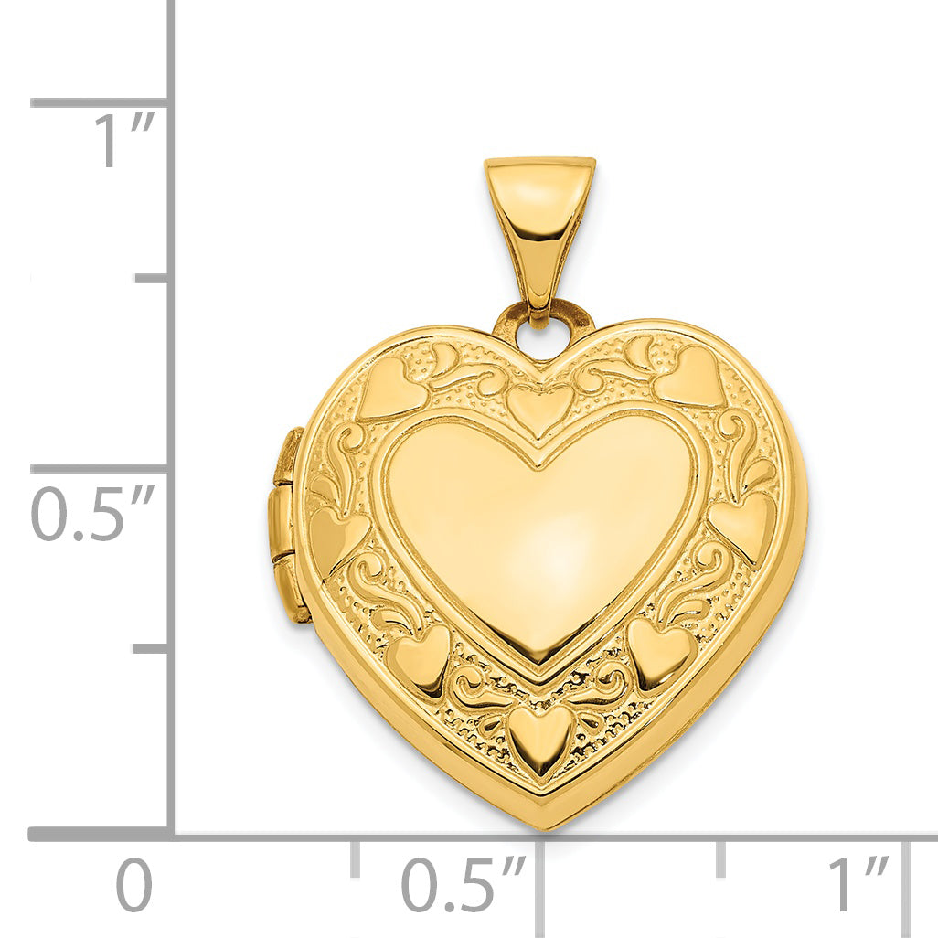 14k Yellow Gold 14ky Hearts w/ LOVE 19mm Reversible Heart Locket Pendant