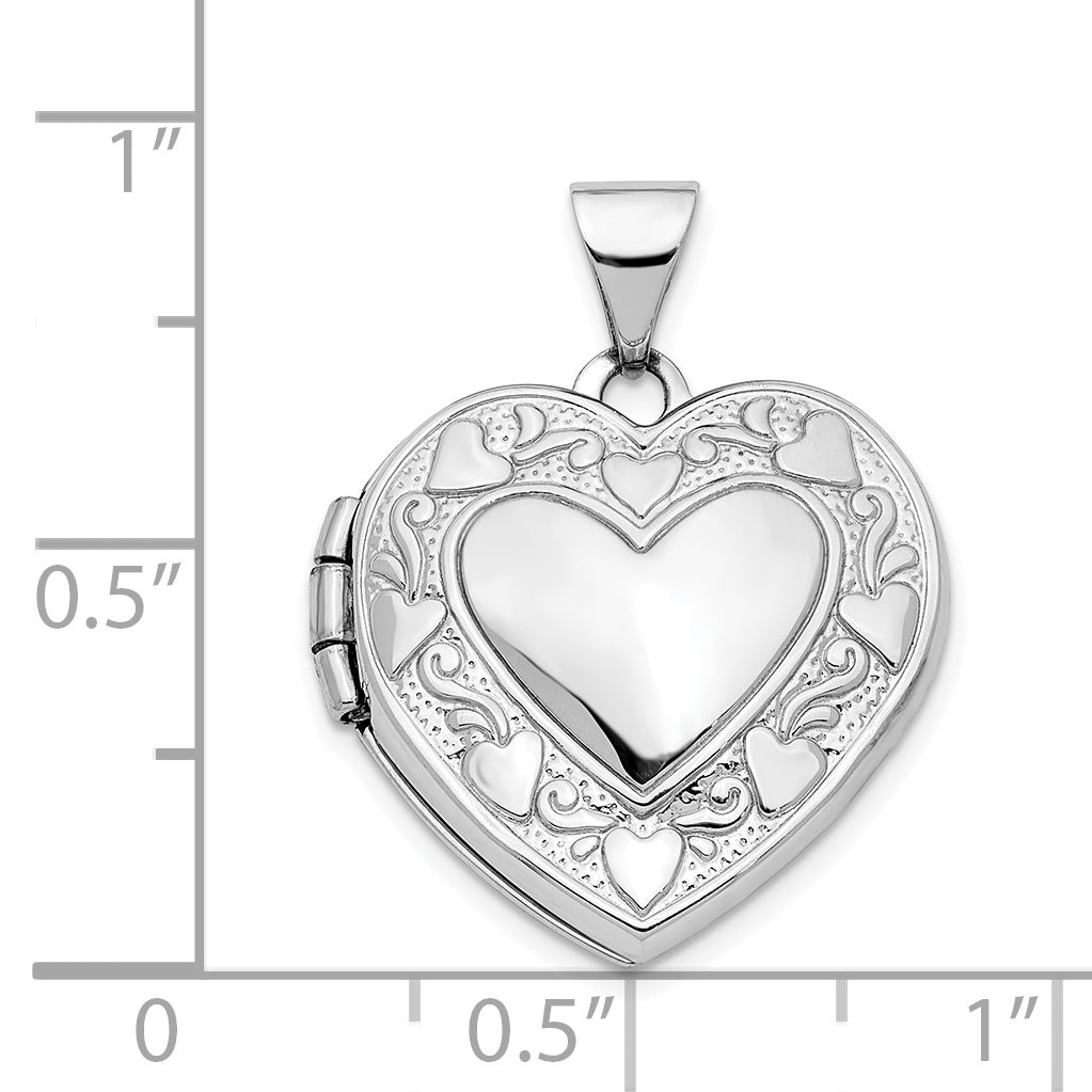 14k White Gold 14K White Gold Hearts & LOVE Reversible 19mm Heart Locket Pendant