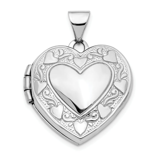 14k White Gold 14K White Gold Hearts & LOVE Reversible 19mm Heart Locket Pendant